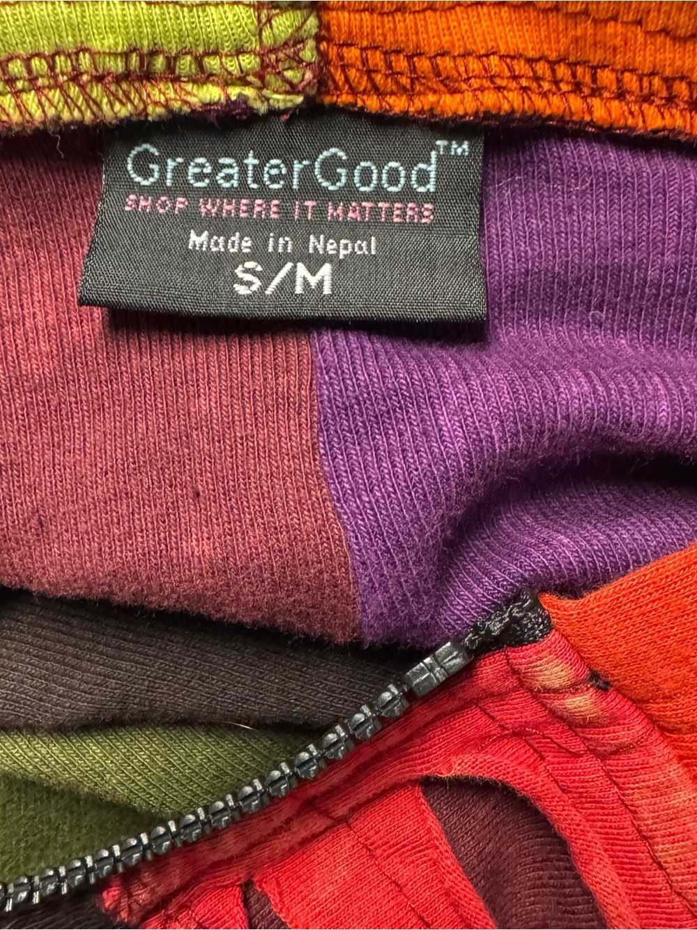 GreaterGood Patchwork Hoodie S/M 100% Cotton Nepal Boho Hippie Festival Jacket - Picture 10 of 12